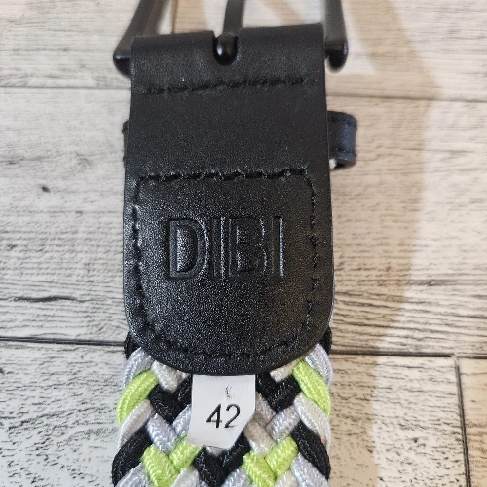 DIBI Black White Neon Yellow & Silver Elastic Braided Belt XL